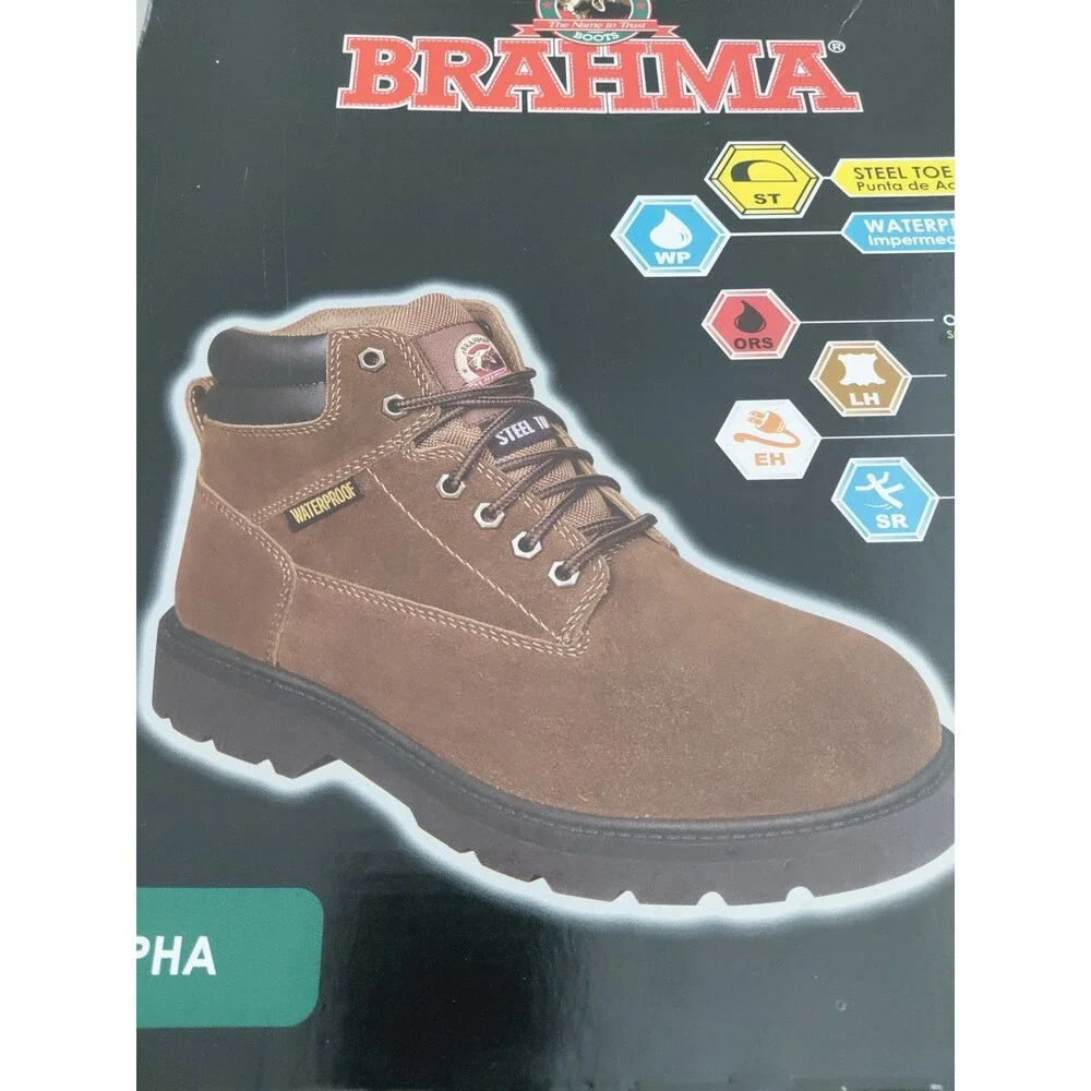9.5 Mens  Work Boot BRAHMA, Waterproof Sueded, Bravo Brown Leather Steel Toe